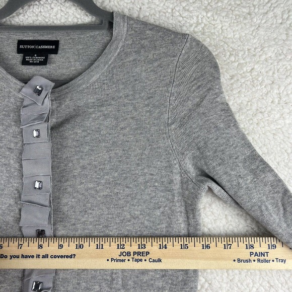 Sutton Cashmere Women’s Size Small Sweater Snap Ruffle Ribbon - Picture 8 of 9